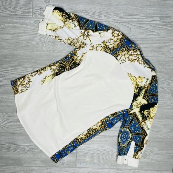 Old flag dragon gentlemen gold and royal blue shirt opal like intricate buttons - Picture 2 of 4